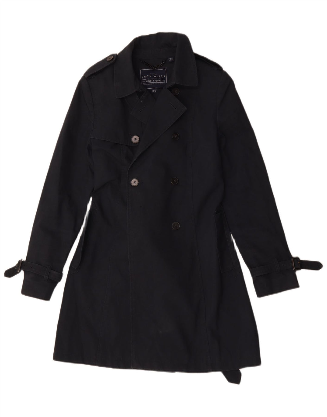 Jack Wills Womens Trench Coat UK 12 Medium Navy Blue Cotton