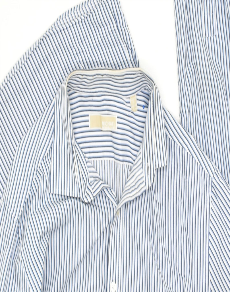 MICHAEL KORS Mens Shirt Size 17 XL Blue Pinstripe Cotton | Vintage | Thrift | Second-Hand | Used Clothing | Messina Hembry 