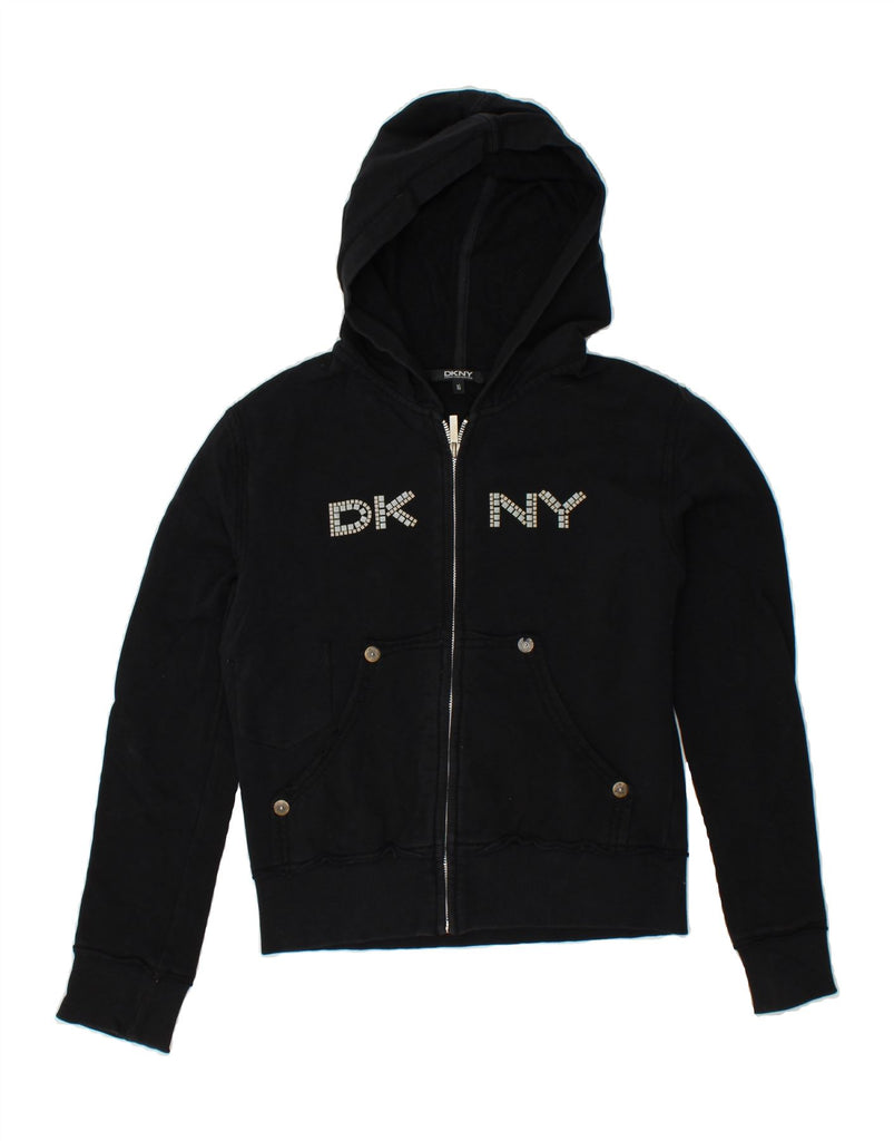 DKNY Girls Crop Graphic Zip Hoodie Sweater 15-16 Years Black Cotton | Vintage Dkny | Thrift | Second-Hand Dkny | Used Clothing | Messina Hembry 