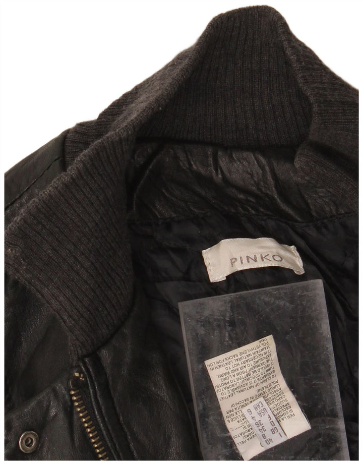 PINKO Womens Leather Jacket UK 8 Small Black Leather