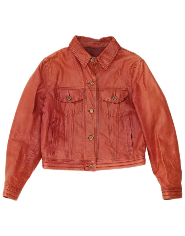 Vintage Womens Crop Leather Jacket UK 12 Medium Red Leather