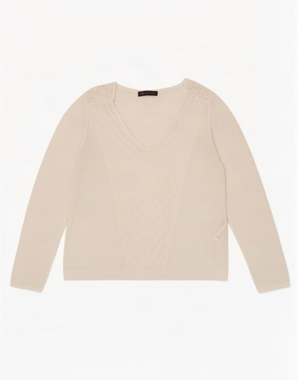 Marks & Spencer Womens V-Neck Jumper Sweater UK 14 Large White Viscose