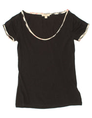 BURBERRY Womens T-Shirt Top UK 8 Small Black Cotton