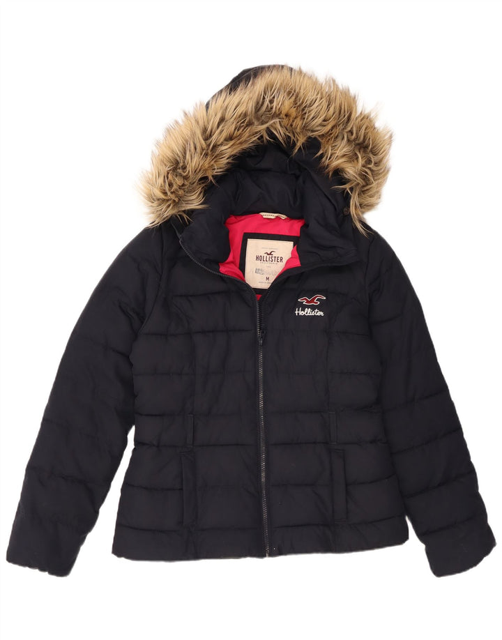 Hollister Womens Hooded Padded Jacket UK 12 Medium Navy Blue Polyester