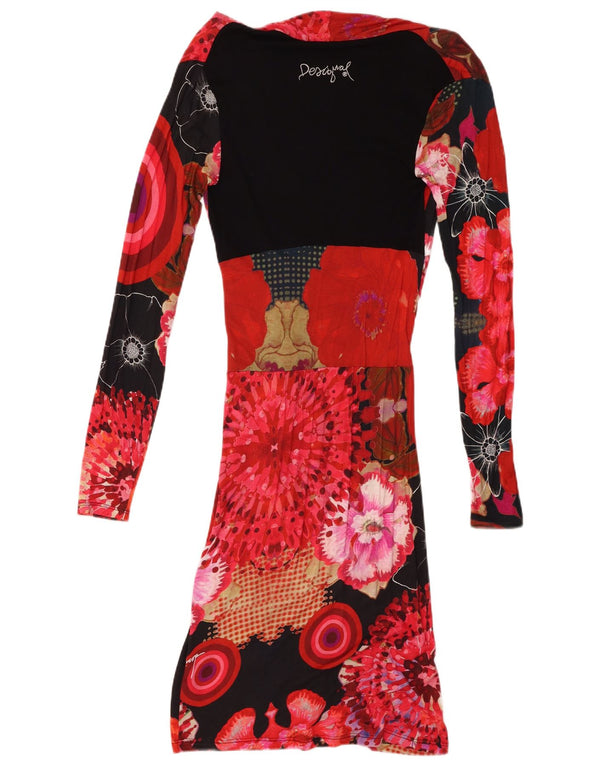 Desigual Womens Long Sleeve One Shoulder Dress UK 10 Small Red Floral