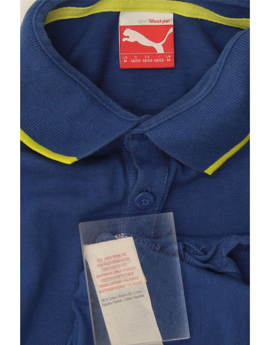 PUMA Mens Polo Shirt Medium Blue Cotton Vintage Puma and Second-Hand Puma from Messina Hembry 