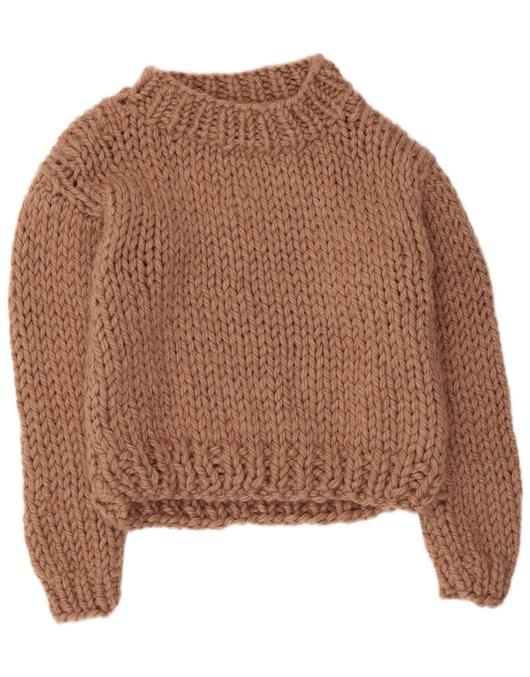 Vintage Womens Crop Turtle Neck Jumper Sweater UK 14 Medium Beige