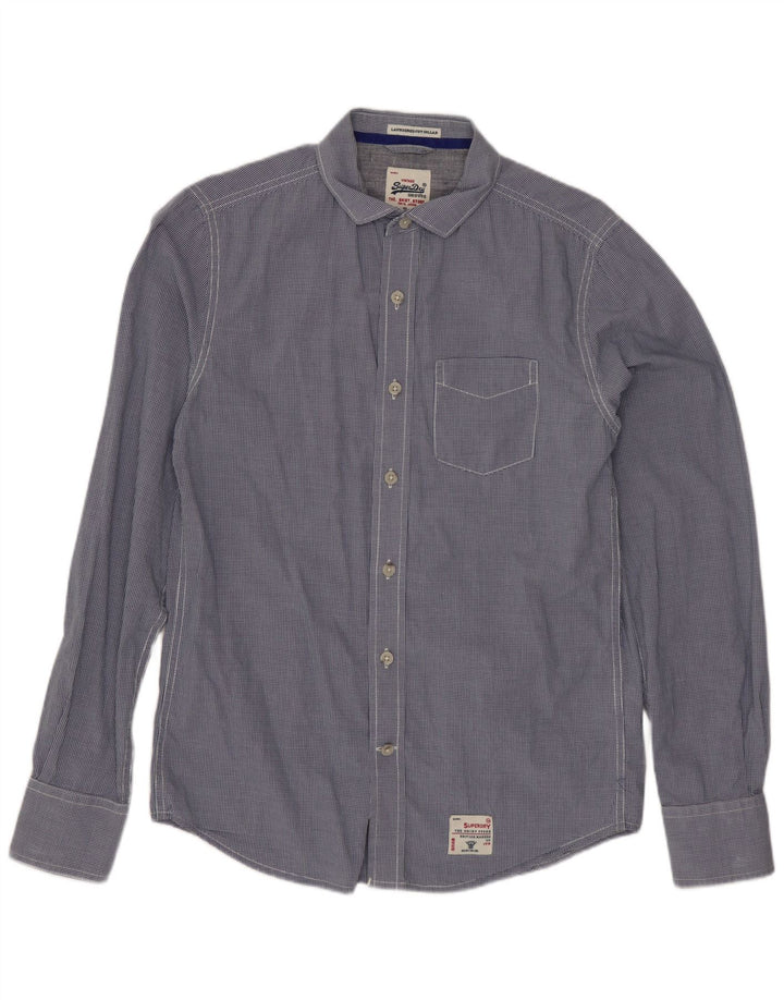 SUPERDRY Mens Shirt Medium Navy Blue Gingham Cotton