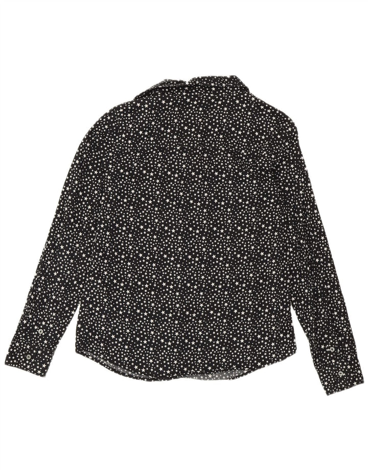 Benetton Womens Loose Fit Abstract Pattern Shirt UK 10 Small Black Cotton