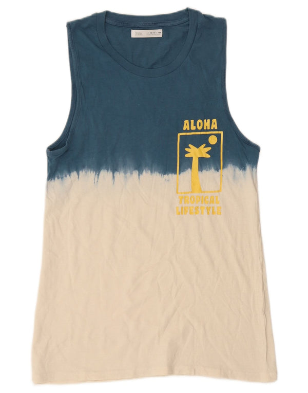 Zara Boys Graphic Vest Top 13-14 Years Blue Colourblock