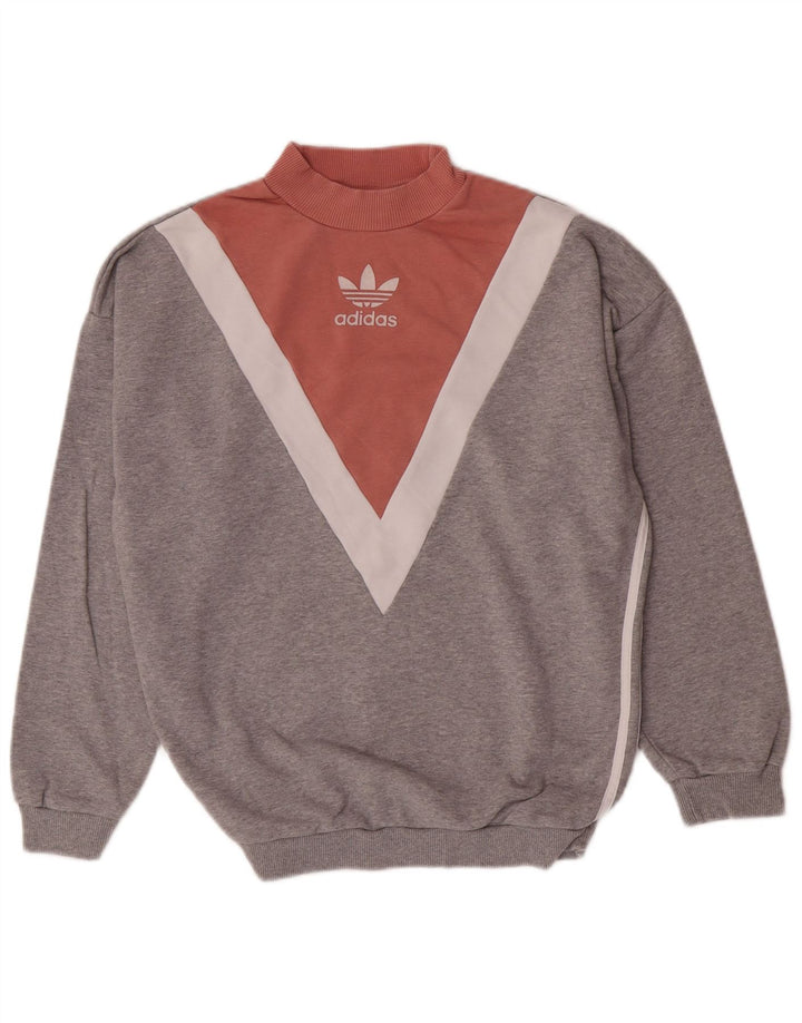 Adidas Womens Sweatshirt Jumper UK 12 Medium Grey Colourblock Cotton