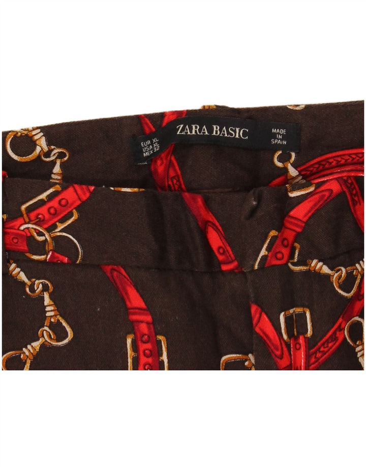 ZARA Womens Abstract Pattern Tapered Cropped Trousers XL W34 L26 Brown