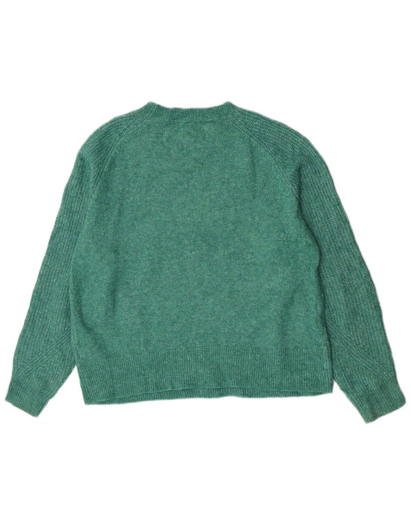 Marks & Spencer Womens Boat Neck Jumper Sweater UK 14 Medium Green Acrylic