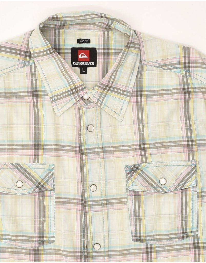 QUIKSILVER Mens Short Sleeve Shirt Large Beige Check Cotton | Vintage Quiksilver | Thrift | Second-Hand Quiksilver | Used Clothing | Messina Hembry 