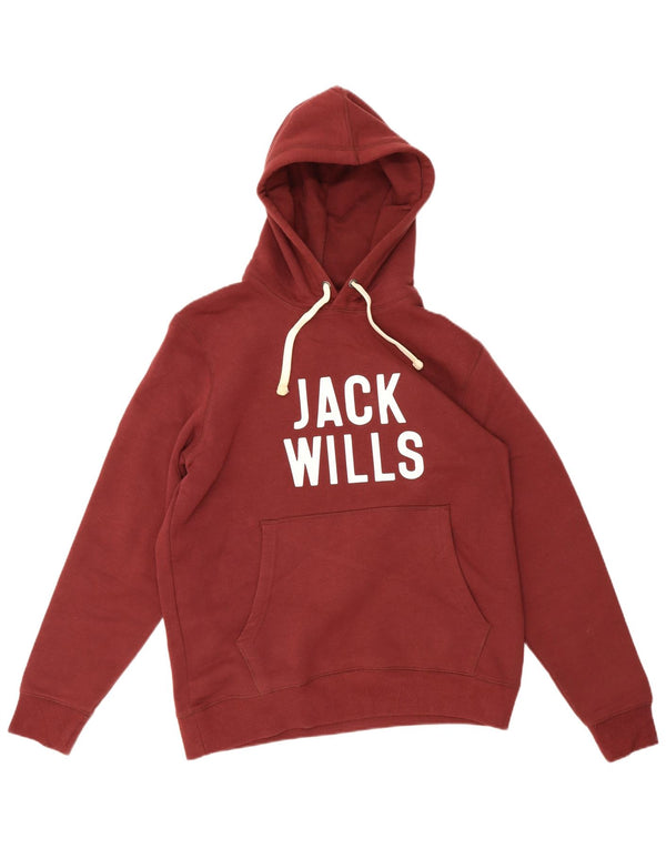 Jack Wills Mens Graphic Hoodie Jumper Medium Burgundy Cotton