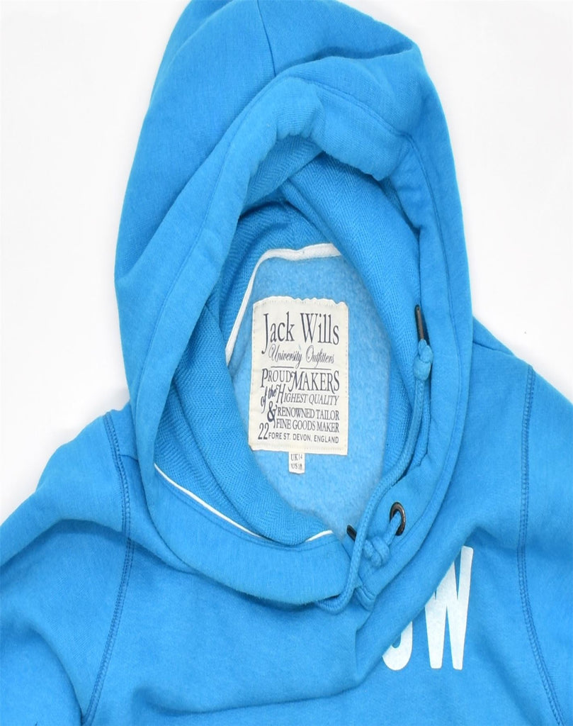 JACK WILLS Womens Graphic Hoodie Jumper UK 14 Large Blue Cotton | Vintage | Thrift | Second-Hand | Used Clothing | Messina Hembry 