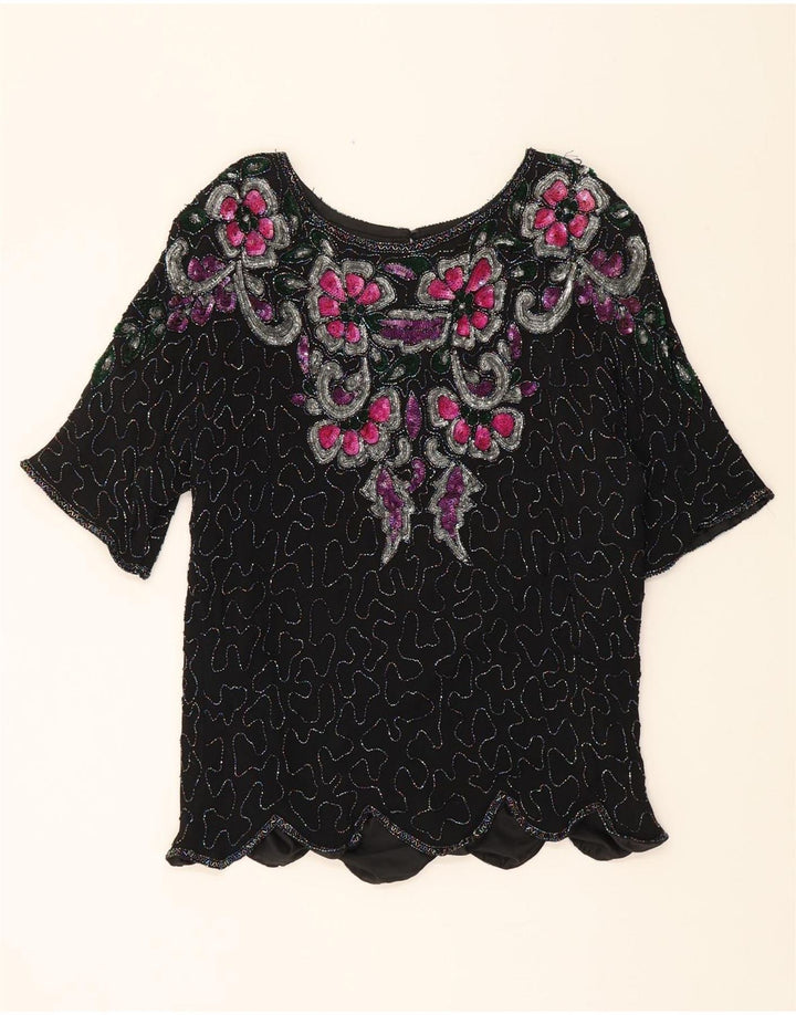 SERENADE Womens Blouse Top UK 18 XL Black Floral Vintage Serenade and Second-Hand Serenade from Messina Hembry 