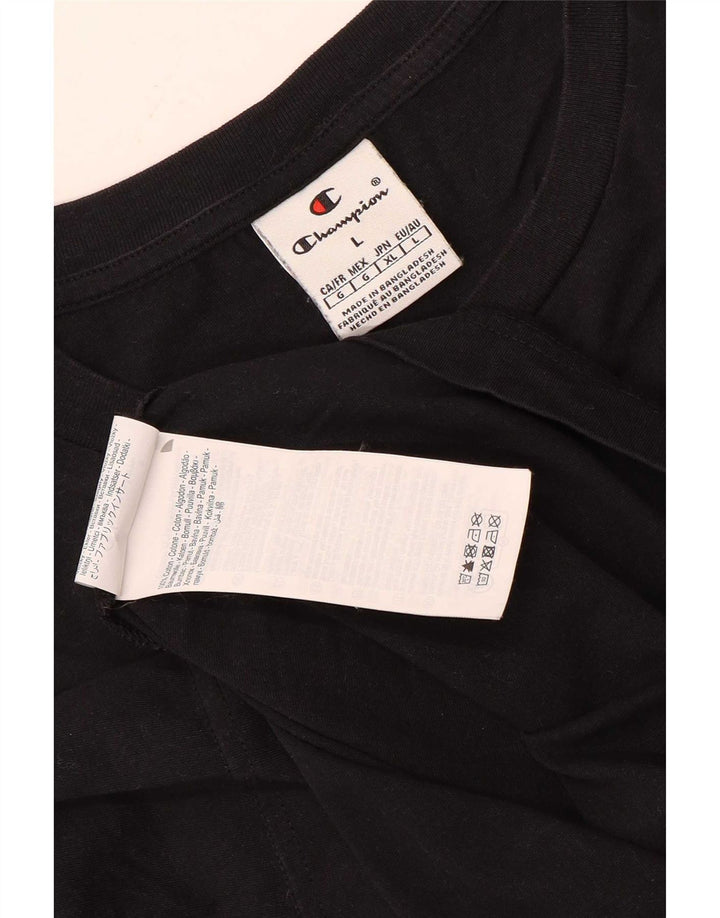 Champion Mens Graphic T-Shirt Top Large Black Cotton