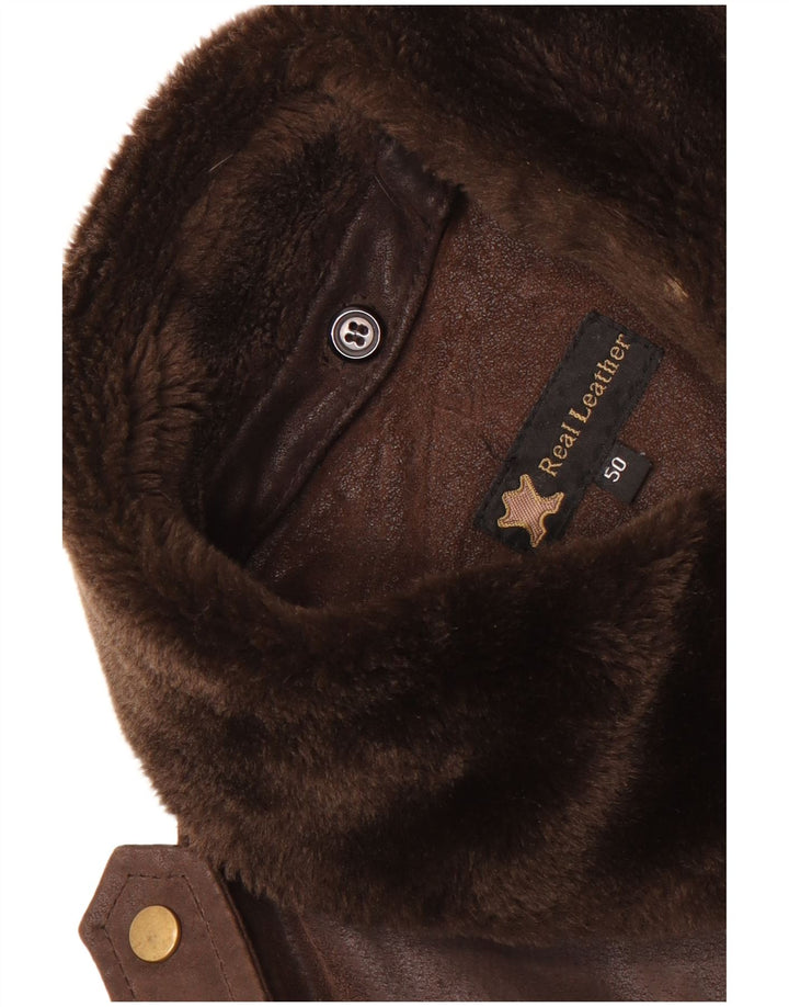 Vintage Mens Leather Flight Aviator Jacket IT 50 Large Brown Leather