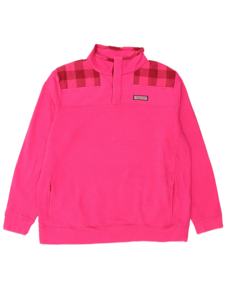 Vineyard Vines Mens Button Neck Sweatshirt Jumper Small Pink Check Cotton