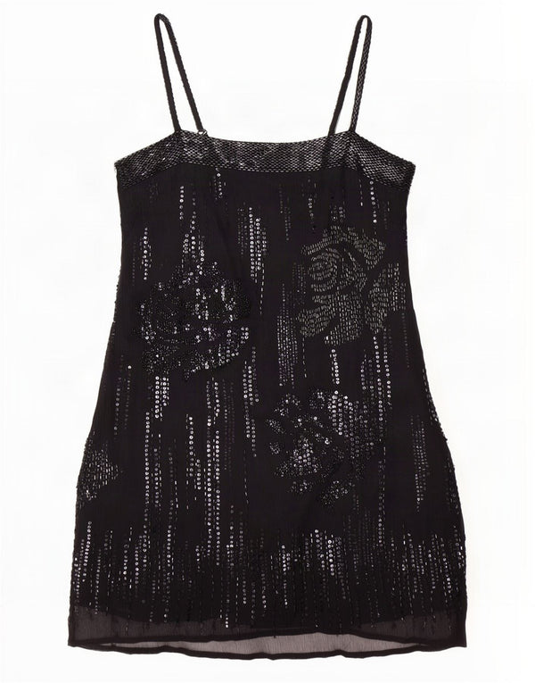 Warehouse Womens Evening Slip Dress UK 10 Small Black Floral Silk