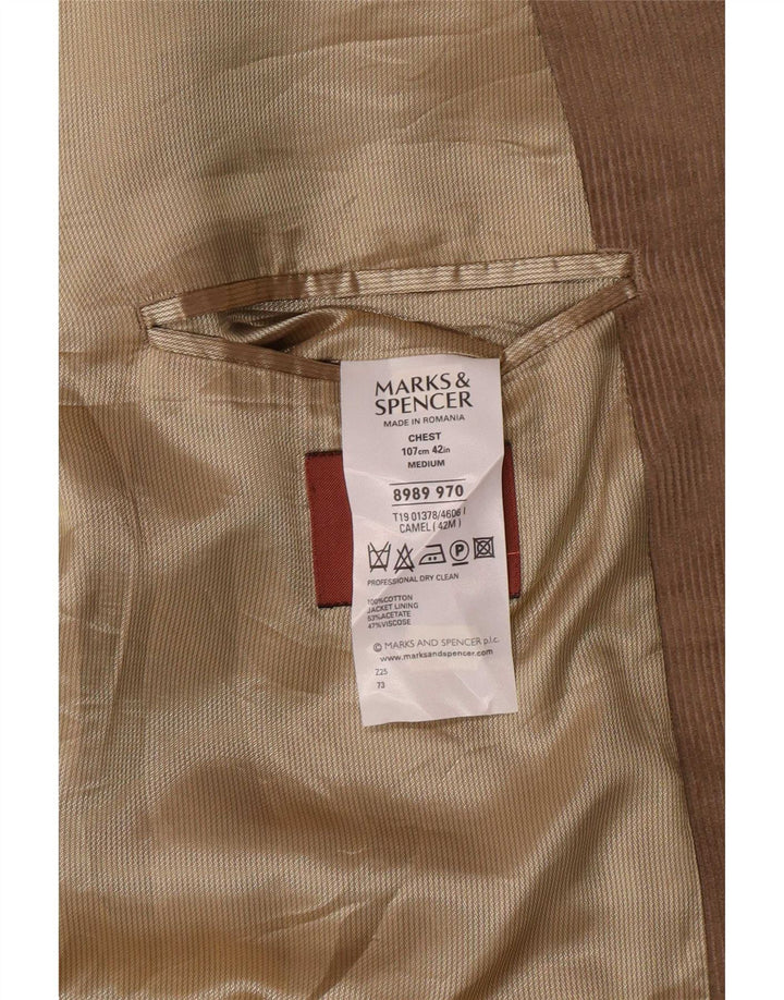 Marks & Spencer Mens 3 Button Corduroy Blazer Jacket UK 42 Large Beige