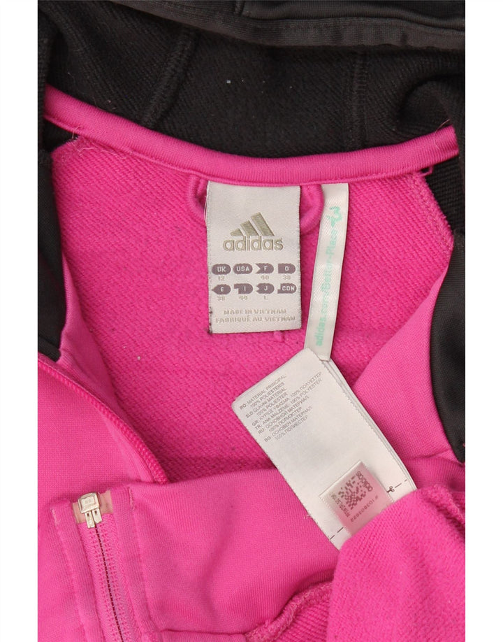 Adidas Womens Zip Hoodie Sweater UK 12 Medium Pink Colourblock Polyester