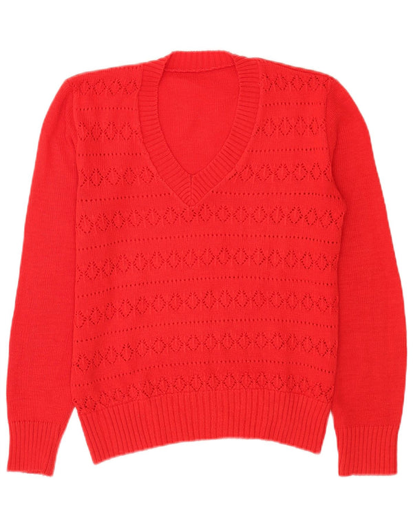 Vintage Womens V-Neck Jumper Sweater UK 16 Large Red