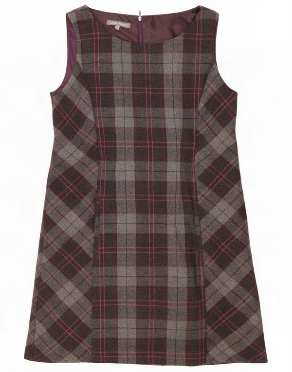 Laura Ashley Womens Sleeveless Shift Dress UK 14 Large Grey Check Polyester