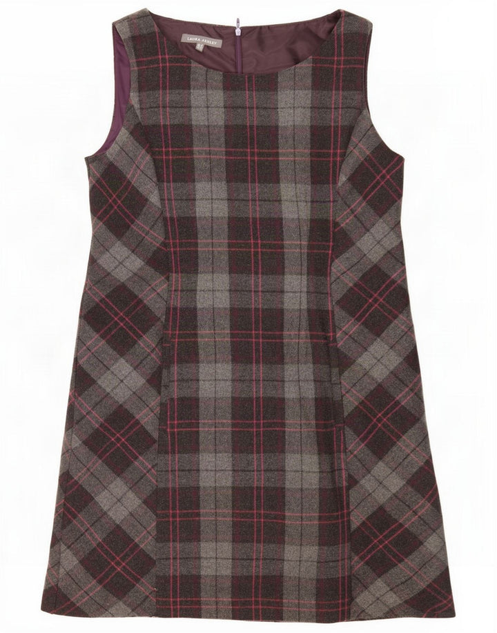 Laura Ashley Womens Sleeveless Shift Dress UK 14 Large Grey Check Polyester