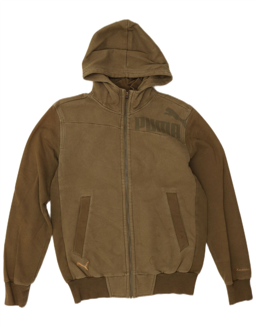 Puma Mens Graphic Zip Hoodie Sweater Small Khaki Cotton