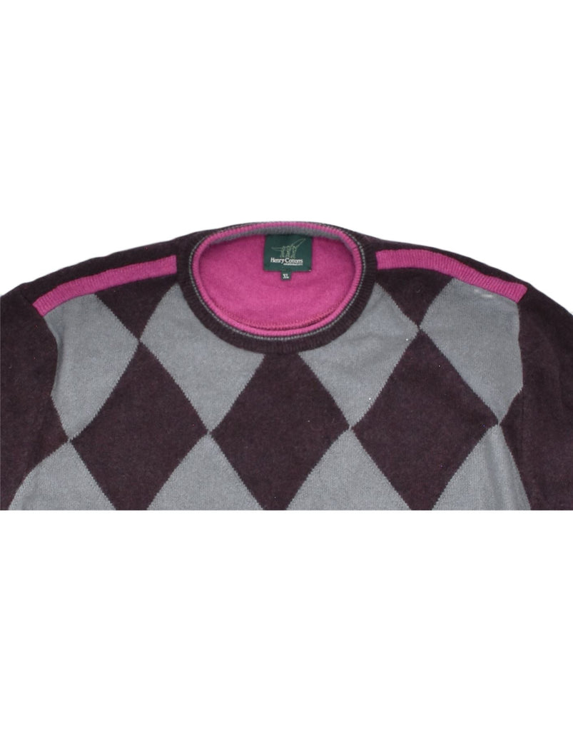 HENRY COTTONS Mens Crew Neck Jumper Sweater XL Maroon Argyle/Diamond Wool | Vintage | Thrift | Second-Hand | Used Clothing | Messina Hembry 