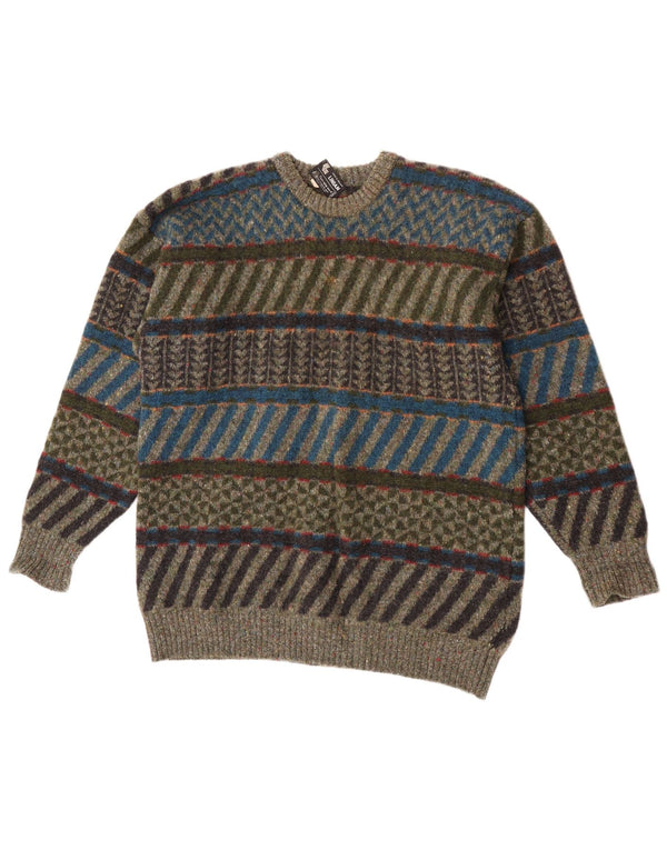 Vintage Mens Crew Neck Jumper Sweater Large Multicoloured Geometric