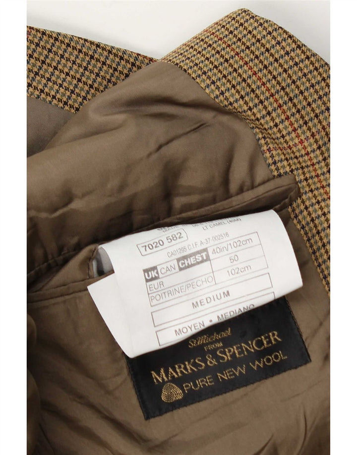 Marks & Spencer Mens 2 Button Blazer Jacket UK 40 Medium Beige Houndstooth