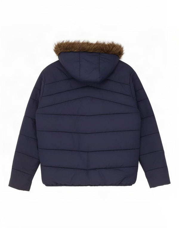 Jack & Jones Mens Hooded Padded Jacket UK 40 Large Navy Blue Polyester