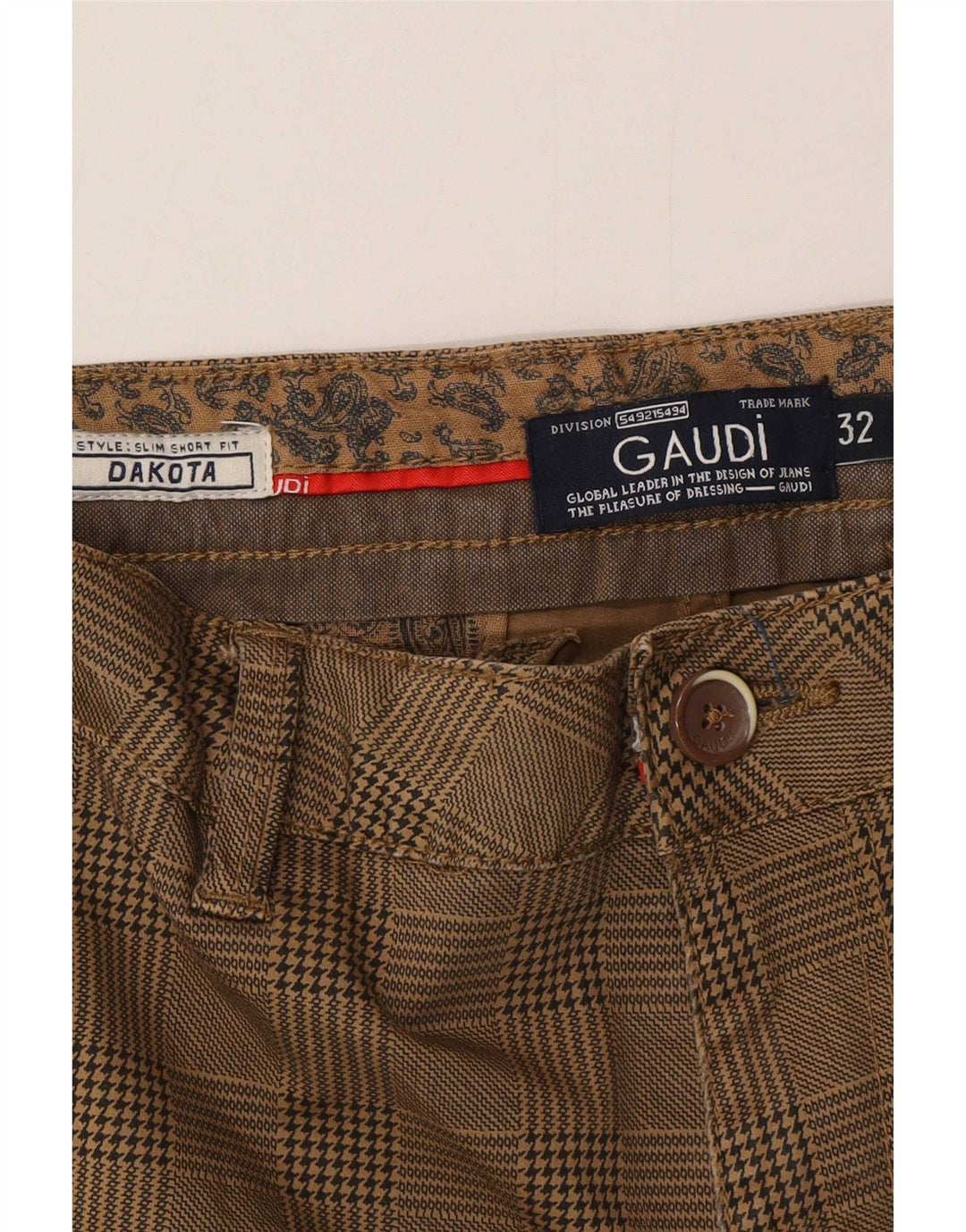 Gaudi Mens Dakota Chino Shorts W32 Medium Brown Check Cotton