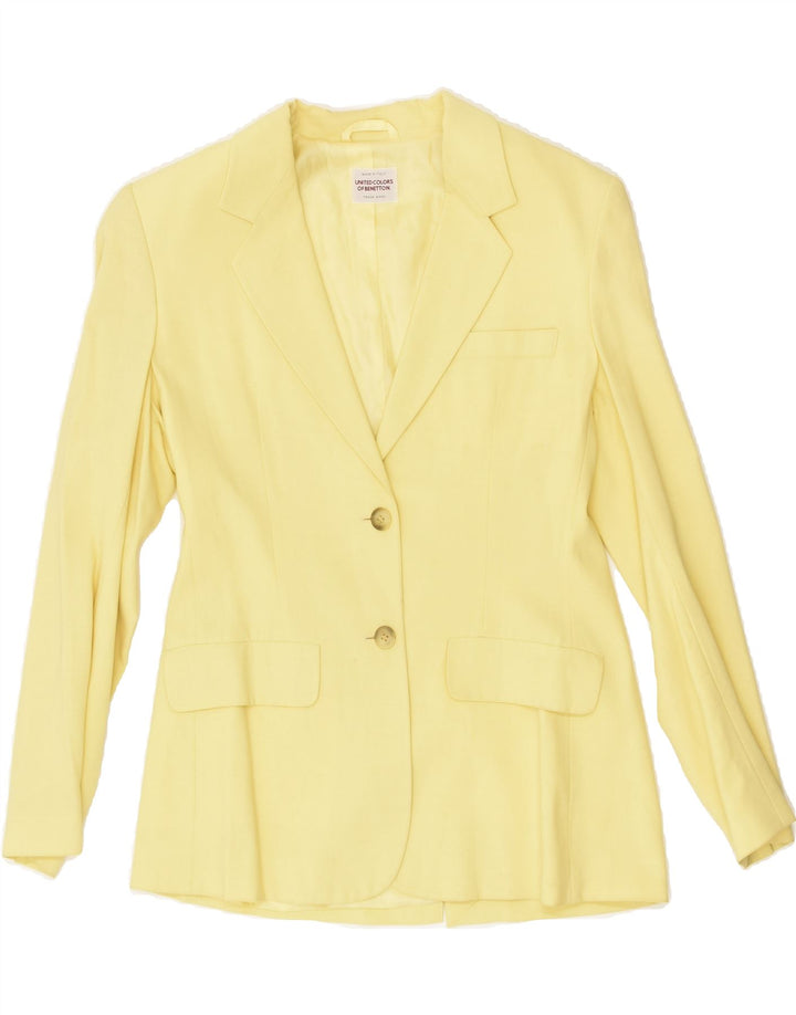 BENETTON Womens 2 Button Blazer Jacket IT 42 Medium Yellow Wool Vintage Benetton and Second-Hand Benetton from Messina Hembry 