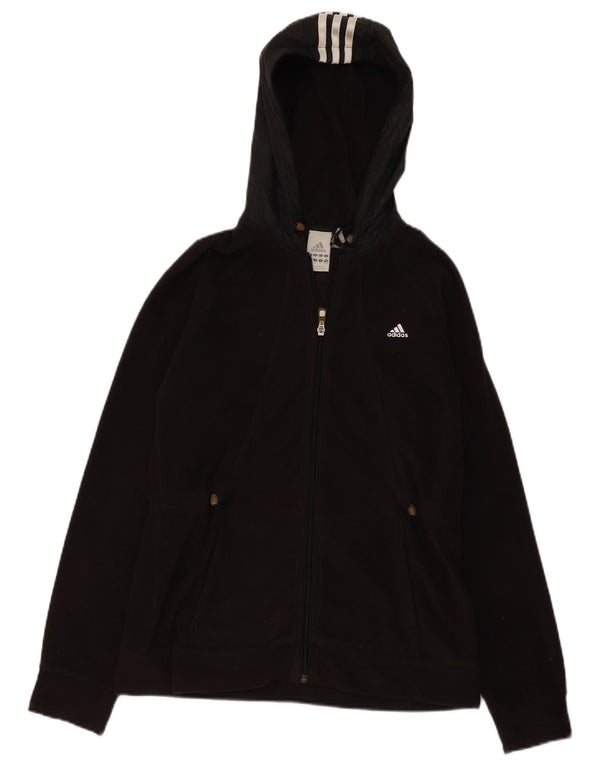 Adidas Womens Hooded Fleece Jacket UK 14 Medium Black Polyester