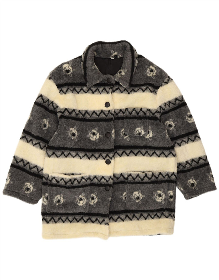 VINTAGE Womens Sherpa Windbreaker Coat UK 20/22 2XL Beige Striped