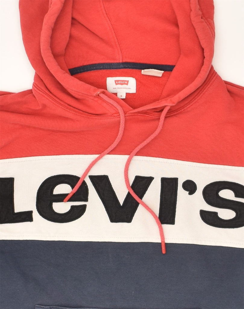 LEVI'S Mens Graphic Hoodie Jumper Small Red Colourblock Cotton | Vintage Levi's | Thrift | Second-Hand Levi's | Used Clothing | Messina Hembry 