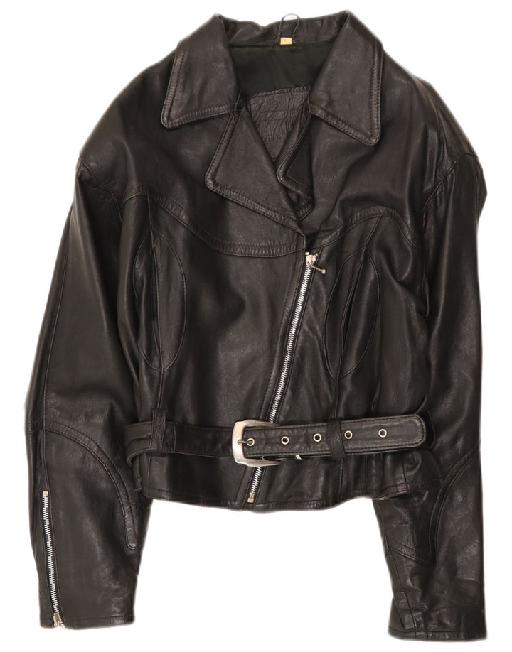 Vintage Womens Leather Biker Jacket UK 14 Large Black Leather