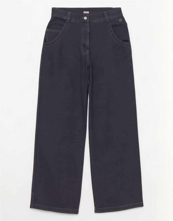 Onyx Womens High Waist Wide Leg Casual Trousers UK 2 2XS W28 L32 Navy Blue