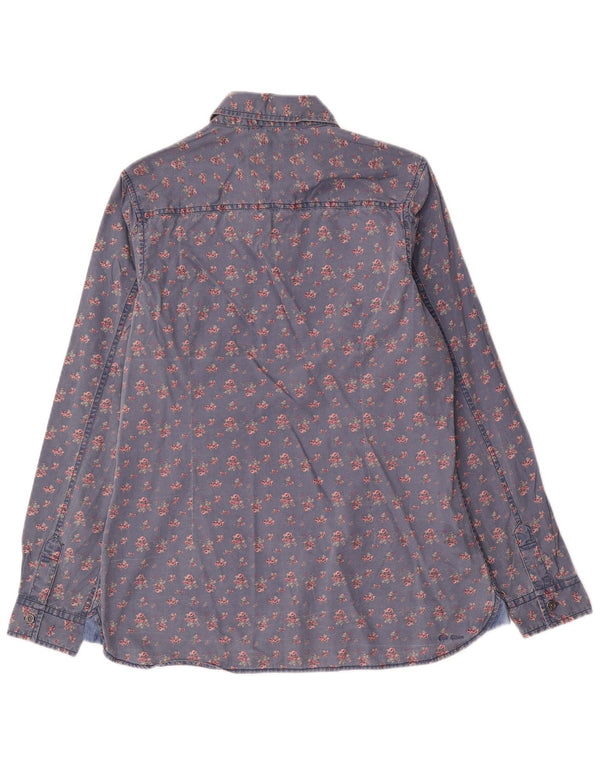 Fat Face Womens Shirt UK 14 Large Blue Floral Cotton
