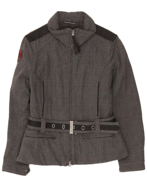 Museum Womens Bomber Jacket UK 14 Medium Grey Houndstooth Cotton