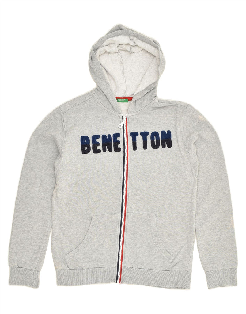 BENETTON Girls Graphic Zip Hoodie Sweater 10-11 Years XL Grey Cotton | Vintage Benetton | Thrift | Second-Hand Benetton | Used Clothing | Messina Hembry 