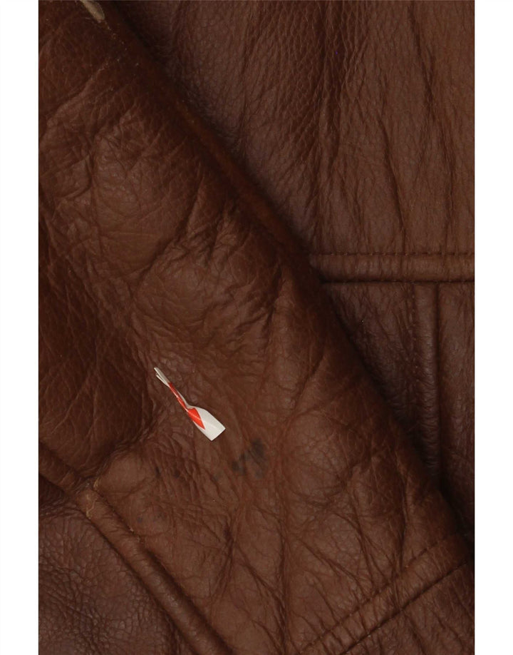 Vintage Mens Shearling Jacket IT 52 XL Brown Leather