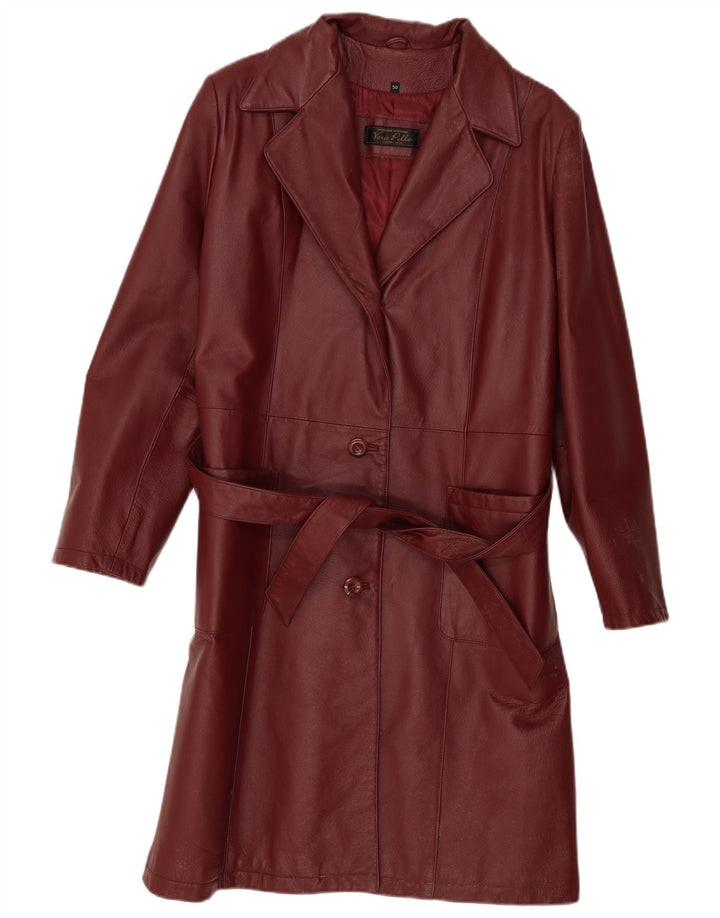Vintage Womens Leather Coat IT 50 XL Burgundy Leather