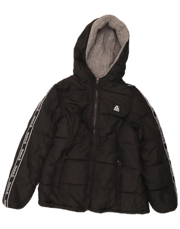 Reebok Womens Graphic Hooded Padded Jacket UK 10 Small Black