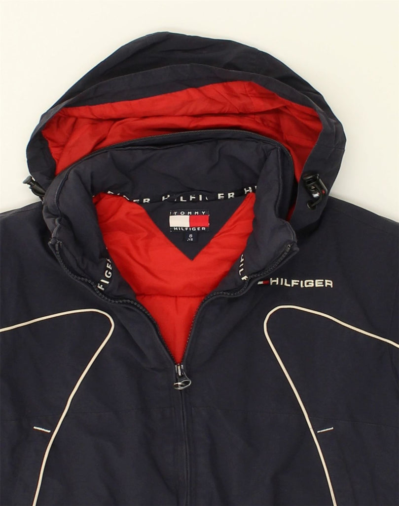 TOMMY HILFIGER Boys Hooded Bomber Jacket 7-8 Years XS Navy Blue Nylon | Vintage Tommy Hilfiger | Thrift | Second-Hand Tommy Hilfiger | Used Clothing | Messina Hembry 