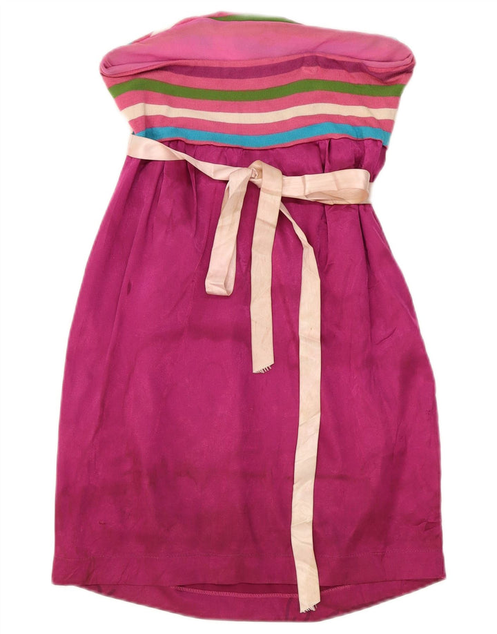 Vintage Womens Strapless Dress UK 12 Medium Pink Striped Polyester